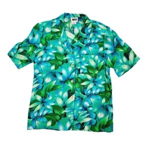 Vintage Leslie Fay Sportswear Women's Button Up Blouse Top Size 10 Floral Print